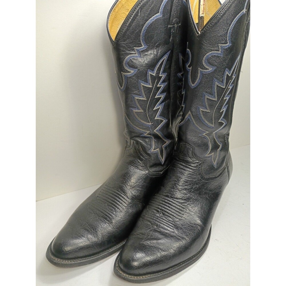 Vtg Sanders Leather Bootmakers Men 10.5 D Cowboy Boots Black Western El Paso